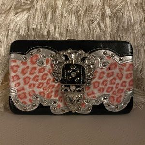 Animal Print Wallet Wristlet Embellished Studded
